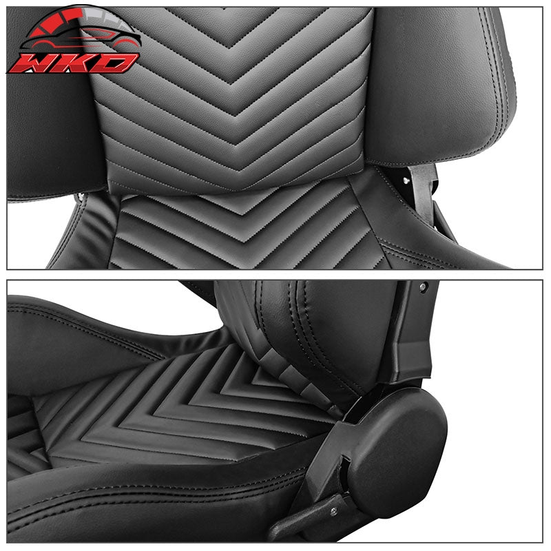 Universal Pair Reclinable Big Style Racing Seat + Dual Slider Black PU Leather