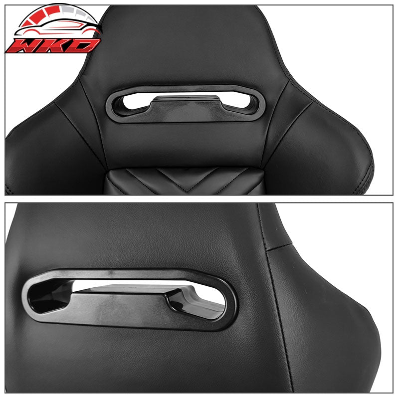 Universal Pair Reclinable Big Style Racing Seat + Dual Slider Black PU Leather