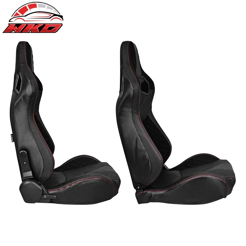 Universal Pair Reclinable Racing Seat Dual Slider Black PU&Carbon Leather&Suede