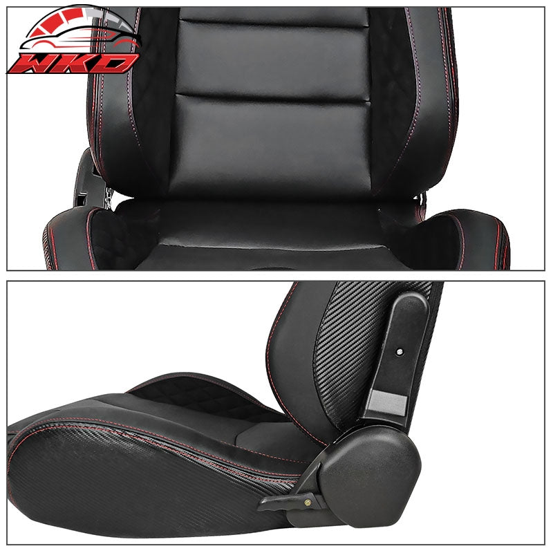 Universal Pair Reclinable Racing Seat Dual Slider Black PU&Carbon Leather&Suede