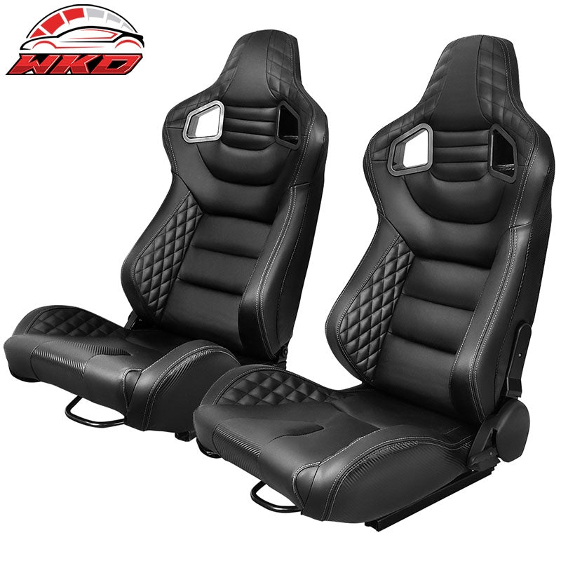 Wholesale Universal Pair Reclinable Racing Seat Dual Slider PU Carbon Leather Grey Stitch