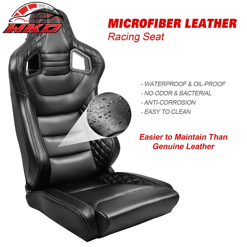Universal x2 Reclinable Racing Seat Big Type Dual Slider Microfiber Grey Stitch