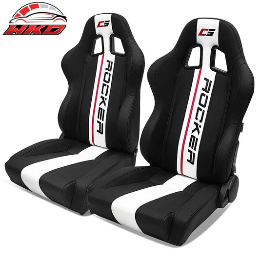 Wholesale Universal Pair Reclinable Racing Seat Dual Slider White Striped Black PU Leather