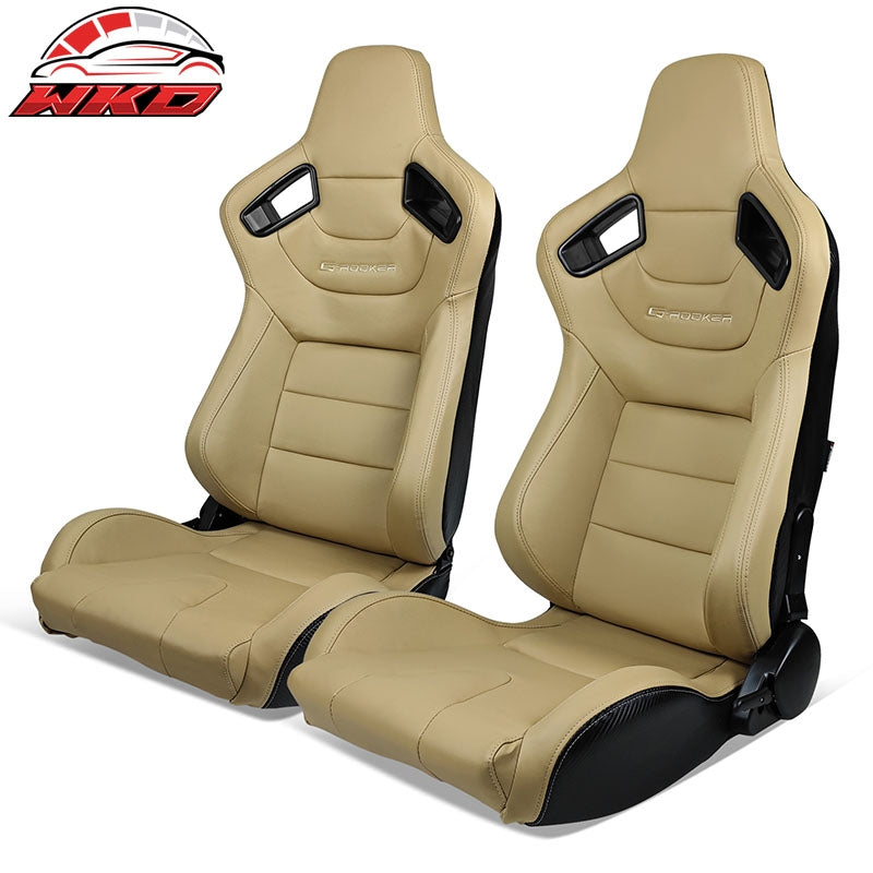 Wholesale Universal Pair Reclinable Racing Seat Dual Slider Beige PU & Carbon Leather
