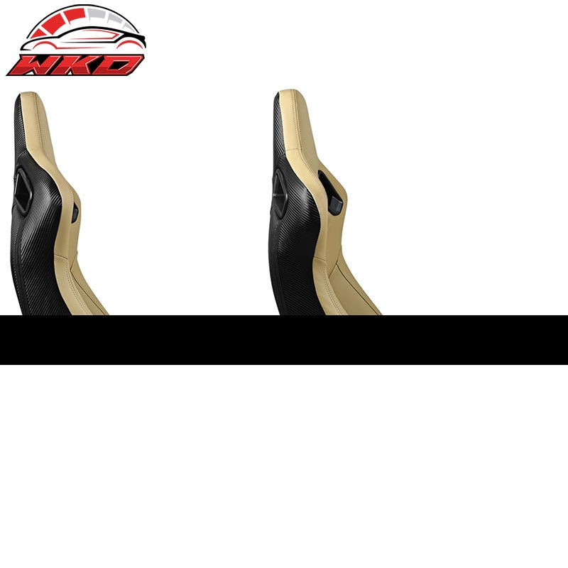 Universal Pair Reclinable Racing Seat Dual Slider Beige PU & Carbon Leather