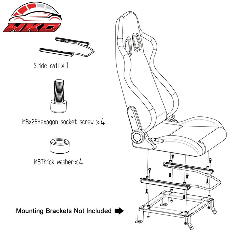 Universal x2 Reclinable Racing Seat + Dual Slider BK Green PU & Carbon Leather