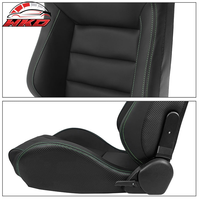 Universal x2 Reclinable Racing Seat + Dual Slider BK Green PU & Carbon Leather