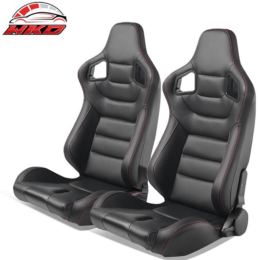 Wholesale Universal Pair Reclinable Racing Seat + Dual Slider Black PU & Carbon Leather