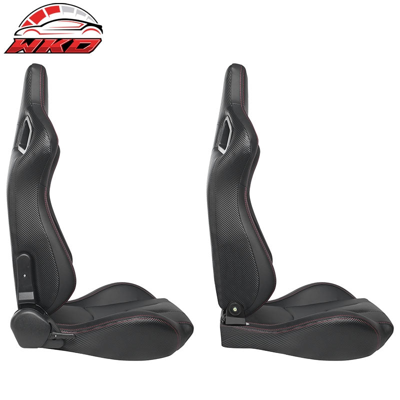 Universal Pair Reclinable Racing Seat + Dual Slider Black PU & Carbon Leather