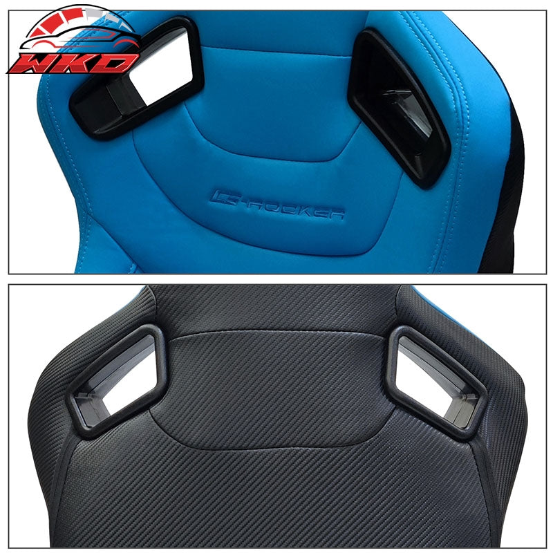Universal Pair Reclinable Racing Seat + Dual Slider PU Carbon Leather Light Blue