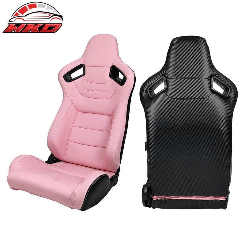 Universal Pair Reclinable Racing Seat Dual Slider Pink Pu&Carbon Leather Back