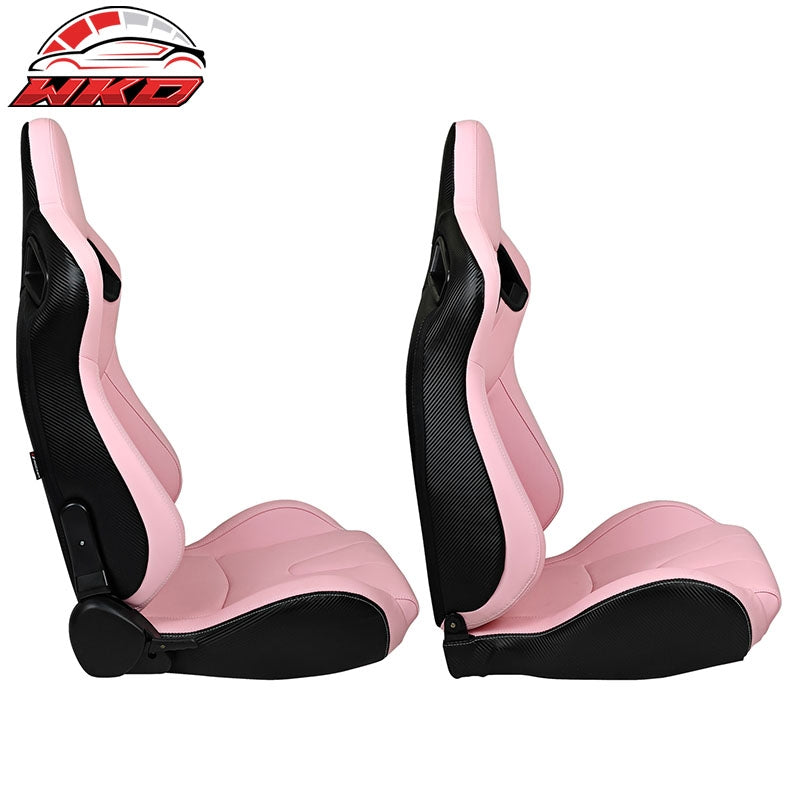 Universal Pair Reclinable Racing Seat Dual Slider Pink Pu&Carbon Leather Back