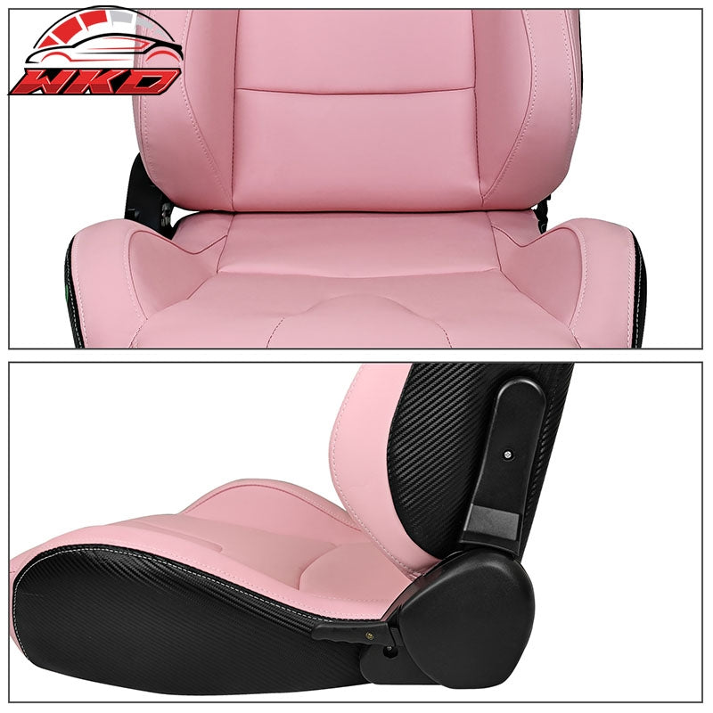 Universal Pair Reclinable Racing Seat Dual Slider Pink Pu&Carbon Leather Back