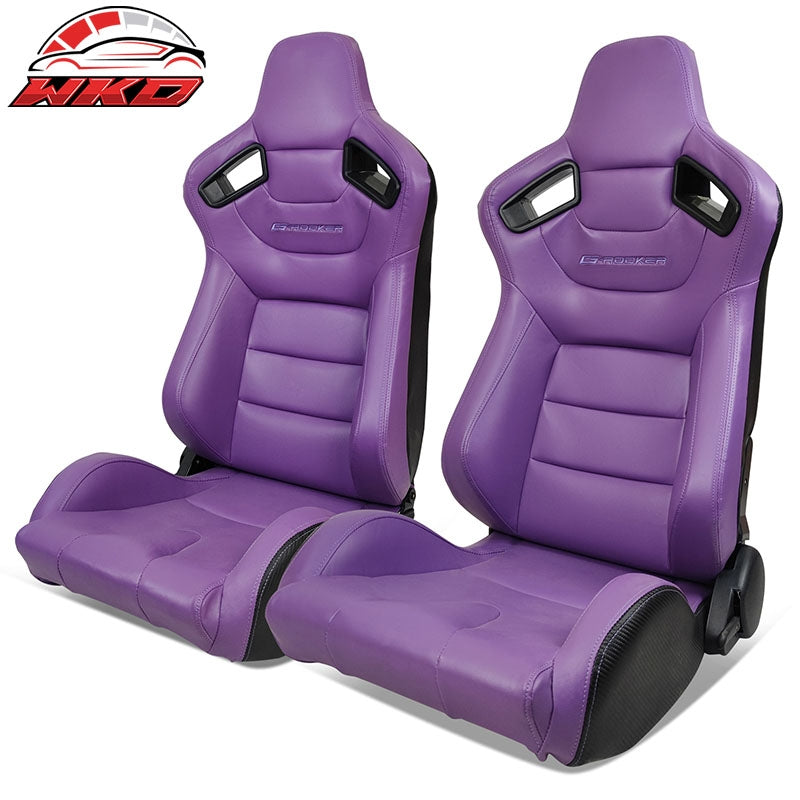 Wholesale Universal Pair Reclinable Racing Seat + Dual Slider Purple PU & Carbon Leather