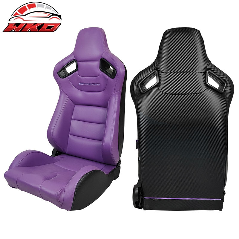 Universal Pair Reclinable Racing Seat + Dual Slider Purple PU & Carbon Leather