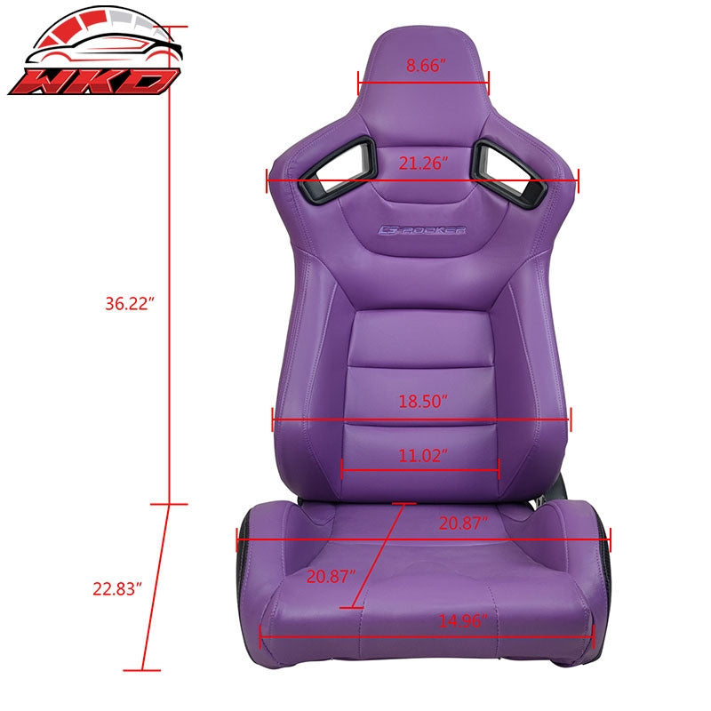 Universal Pair Reclinable Racing Seat + Dual Slider Purple PU & Carbon Leather