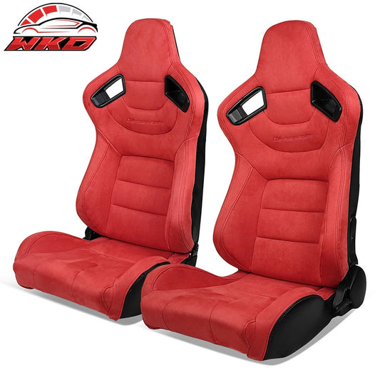 Wholesale Universal Pair Reclinable Racing Seat Dual Slider Red Suede&Carbon Leather