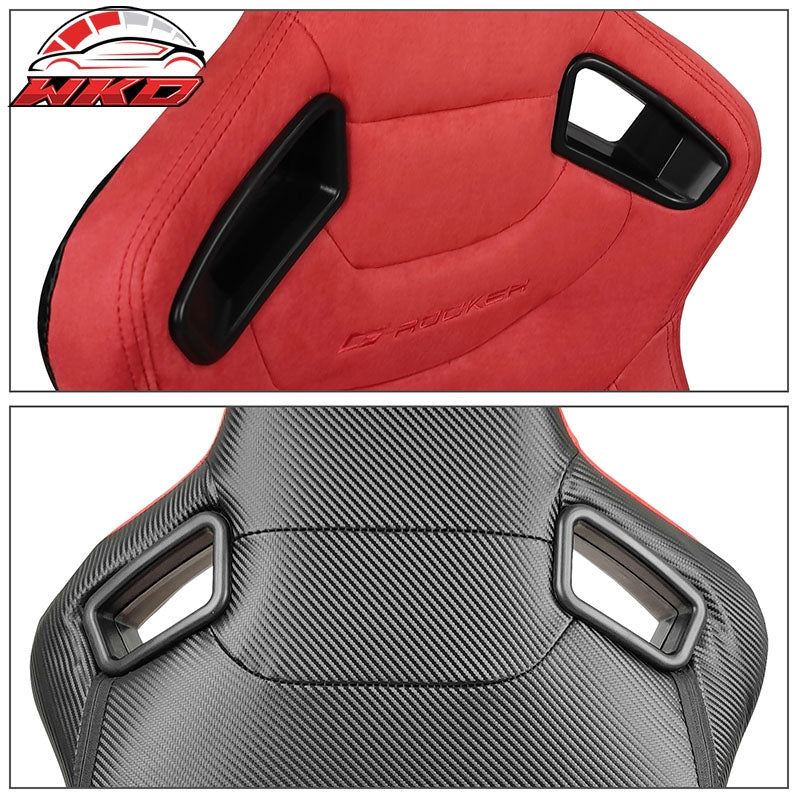 Universal Pair Reclinable Racing Seat Dual Slider Red Suede&Carbon Leather