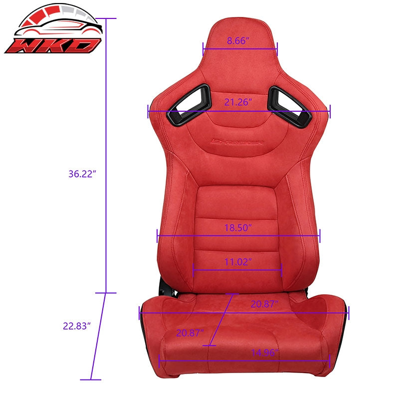 Universal Pair Reclinable Racing Seat Dual Slider Red Suede&Carbon Leather