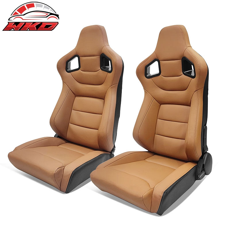 Wholesale Universal X2 Reclinable Big Style Racing Seat + Dual Slider Brown PU Carbon