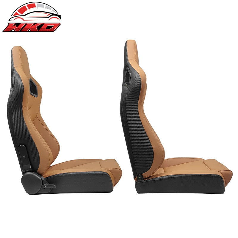 Universal X2 Reclinable Big Style Racing Seat + Dual Slider Brown PU Carbon