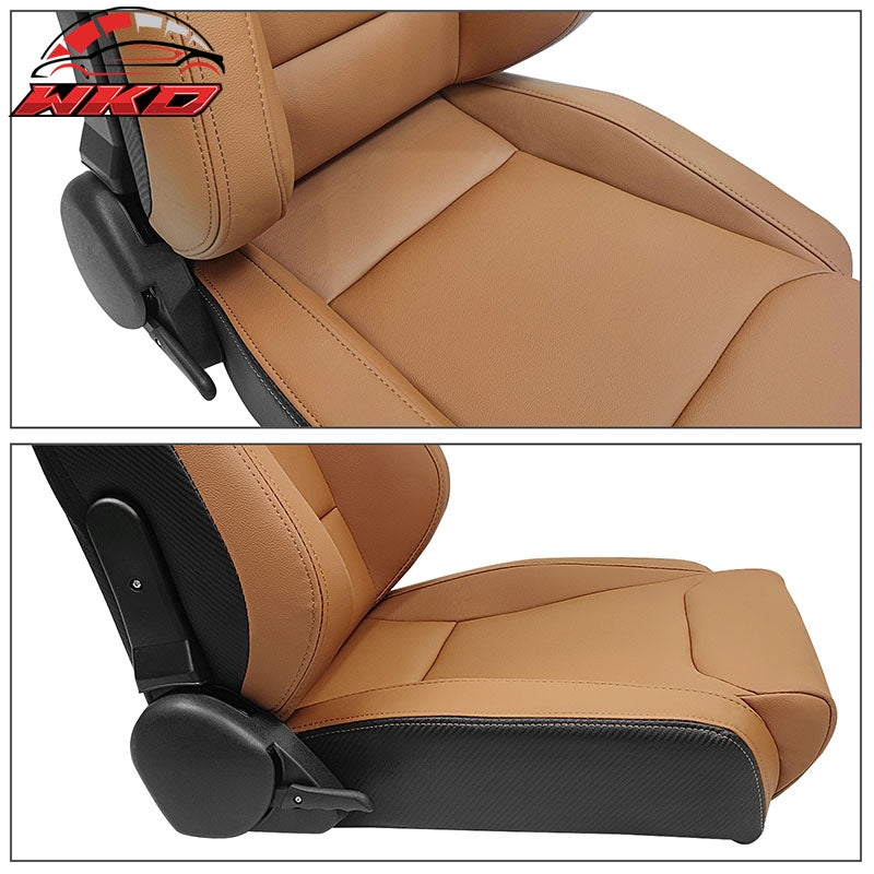 Universal X2 Reclinable Big Style Racing Seat + Dual Slider Brown PU Carbon