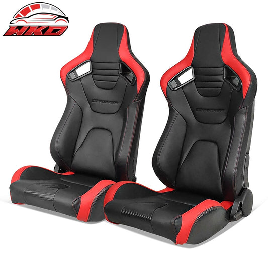 Wholesale Universal Pair Reclinable Racing Seat Dual Slider PU&Carbon Leather Red Stripe