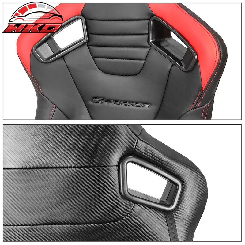 Universal Pair Reclinable Racing Seat Dual Slider PU&Carbon Leather Red Stripe