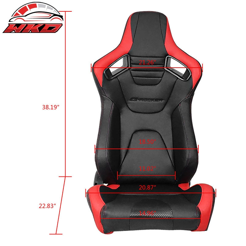 Universal Pair Reclinable Racing Seat Dual Slider PU&Carbon Leather Red Stripe
