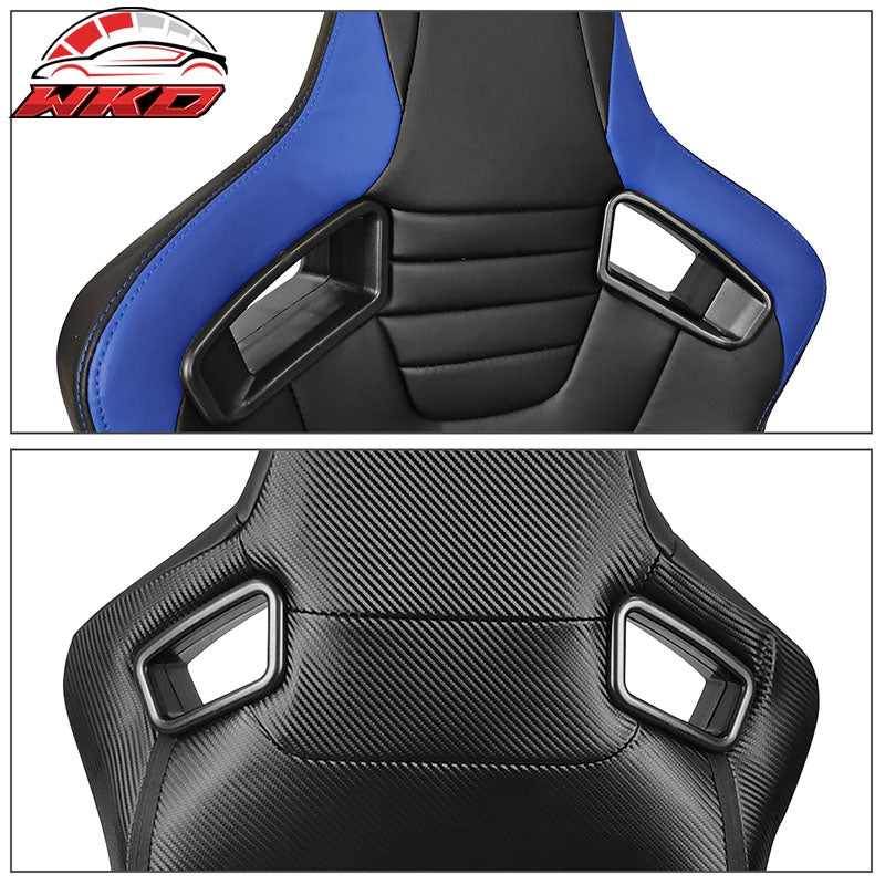 Universal Pair Reclinable Racing Seat Dual Slider PU&Carbon Leather Blue Stripe