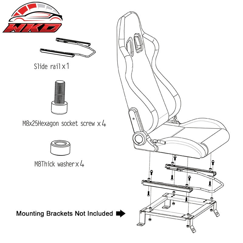 Universal Pair Reclinable Racing Seat Dual Slider PU&Carbon Leather Blue Stripe