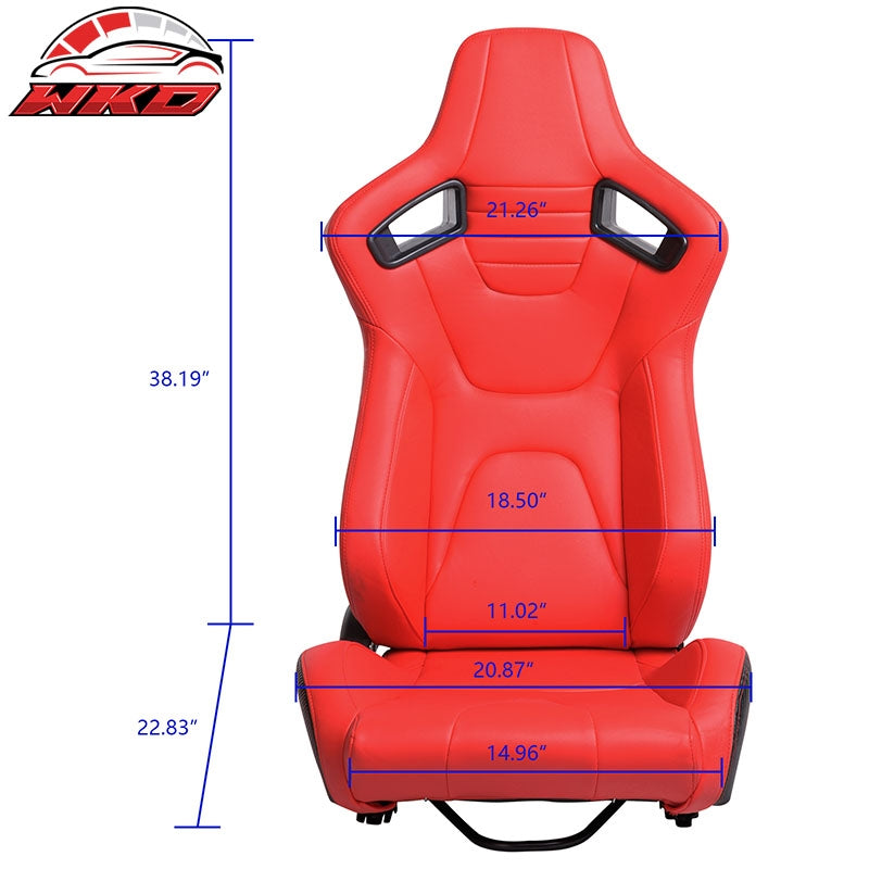 Universal Pair Reclinable Racing Seat Dual Slider PU & Carbon Leather Red