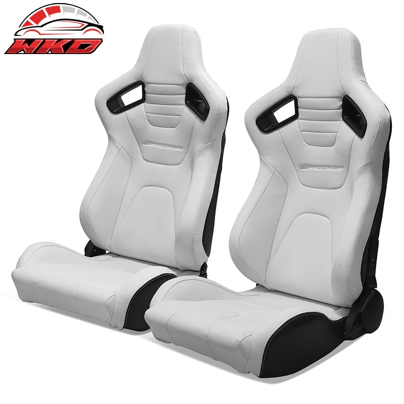 Wholesale Universal Pair Reclinable Racing Seat Dual Slider PU & Carbon Leather White