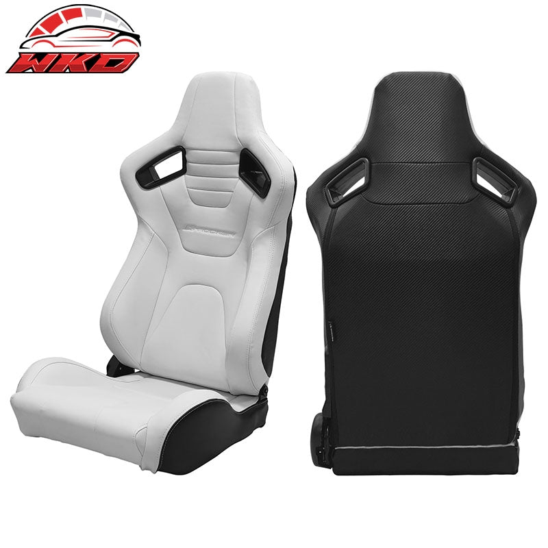 Universal Pair Reclinable Racing Seat Dual Slider PU & Carbon Leather White