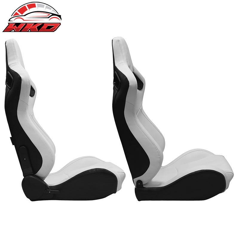 Universal Pair Reclinable Racing Seat Dual Slider PU & Carbon Leather White