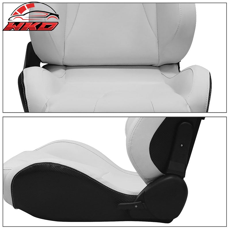 Universal Pair Reclinable Racing Seat Dual Slider PU & Carbon Leather White