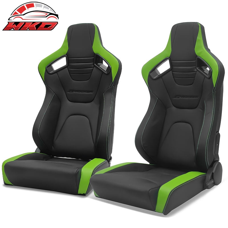 Wholesale Universal x2 Recline Big Racing Seat Dual Slider PU&Carbon Leather Green Stripe