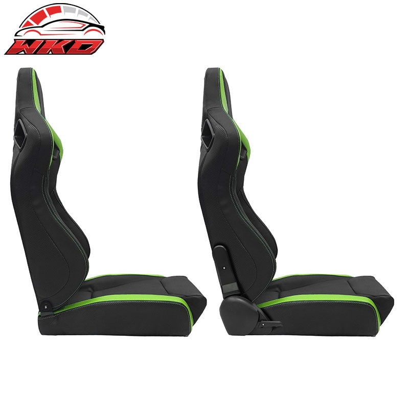 Universal x2 Recline Big Racing Seat Dual Slider PU&Carbon Leather Green Stripe