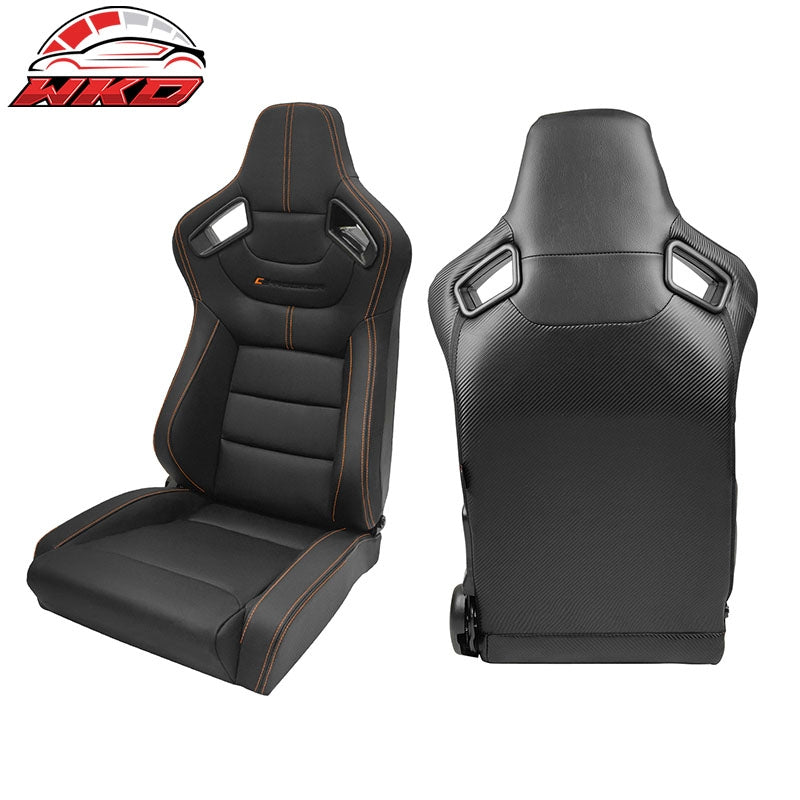 Universal X2 Reclinable Big Style Racing Seat + Dual Slider PU Carbon Black