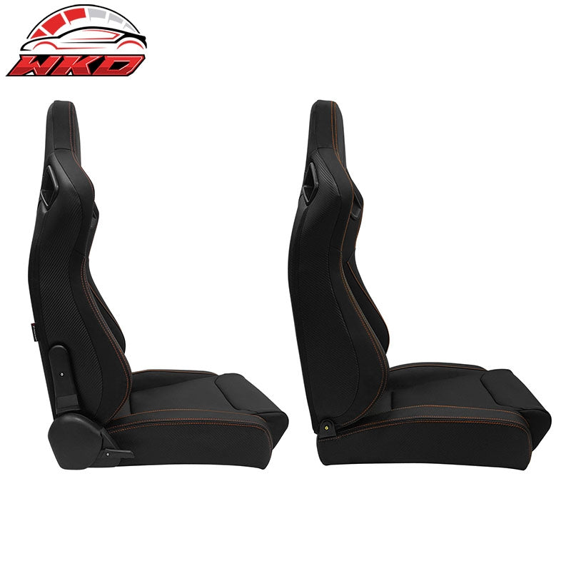 Universal X2 Reclinable Big Style Racing Seat + Dual Slider PU Carbon Black