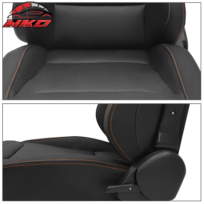 Universal X2 Reclinable Big Style Racing Seat + Dual Slider PU Carbon Black