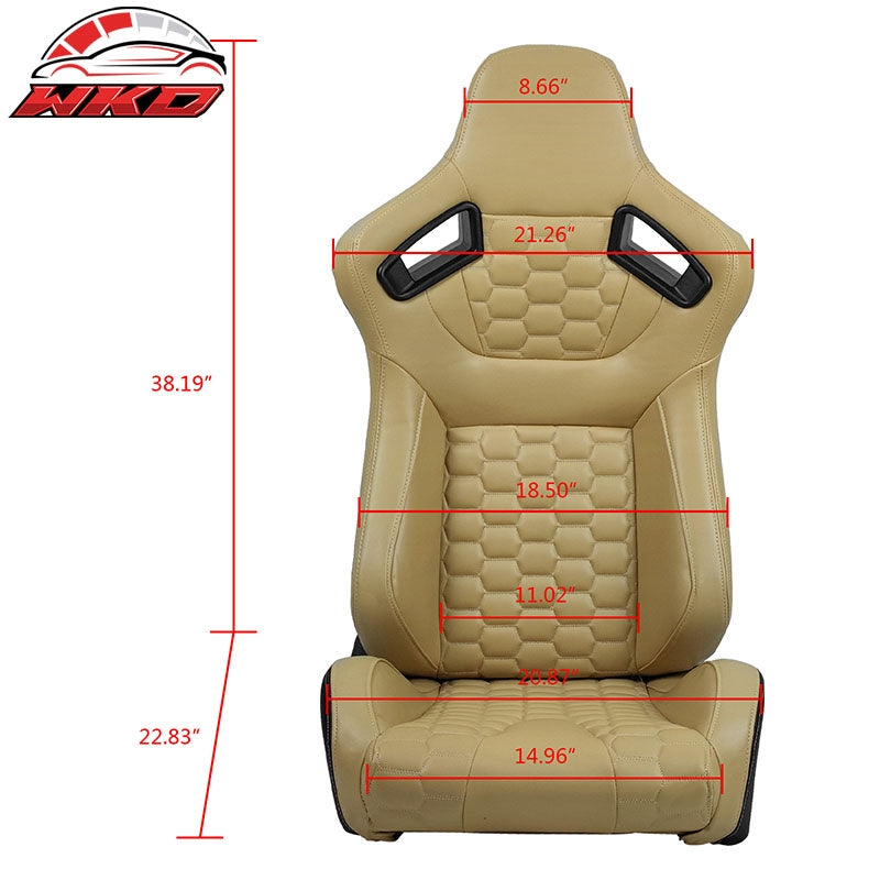 Universal X2 Reclinable Honeycomb Racing Seat + Dual Slider Beige PU Leather