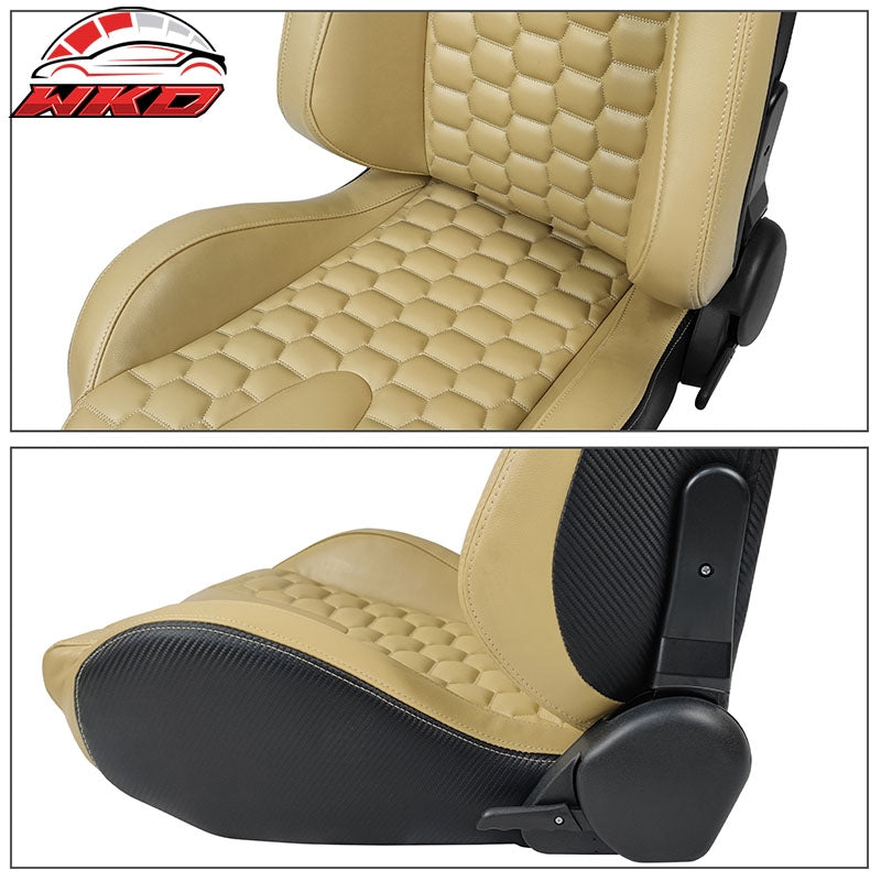 Universal X2 Reclinable Honeycomb Racing Seat + Dual Slider Beige PU Leather