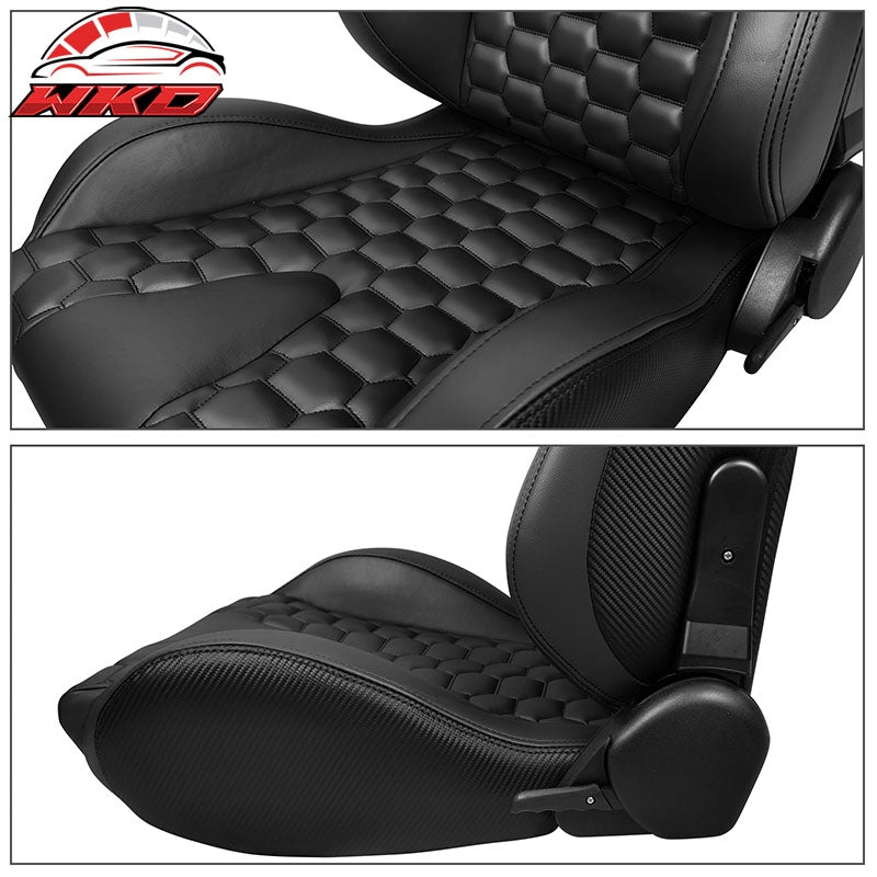 Universal X2 Reclinable Honeycomb Racing Seat + Dual Slider Black PU Leather