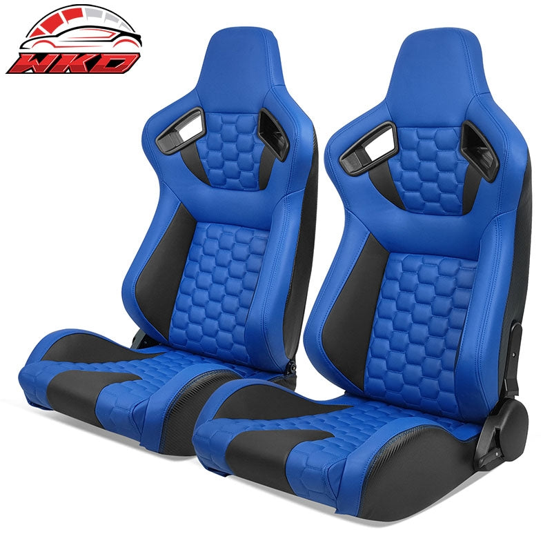 Wholesale Universal X2 Reclinable Honeycomb Racing Seat +Dual Slider Blue Black PU Leather