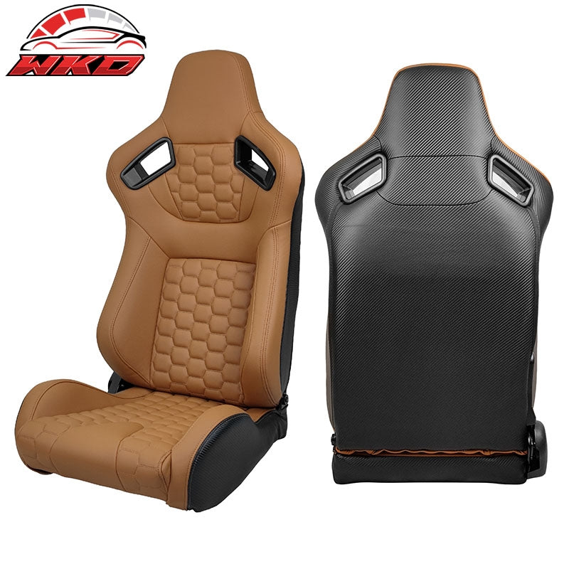 Universal X2 Reclinable Honeycomb Racing Seat + Dual Slider Brown PU Leather