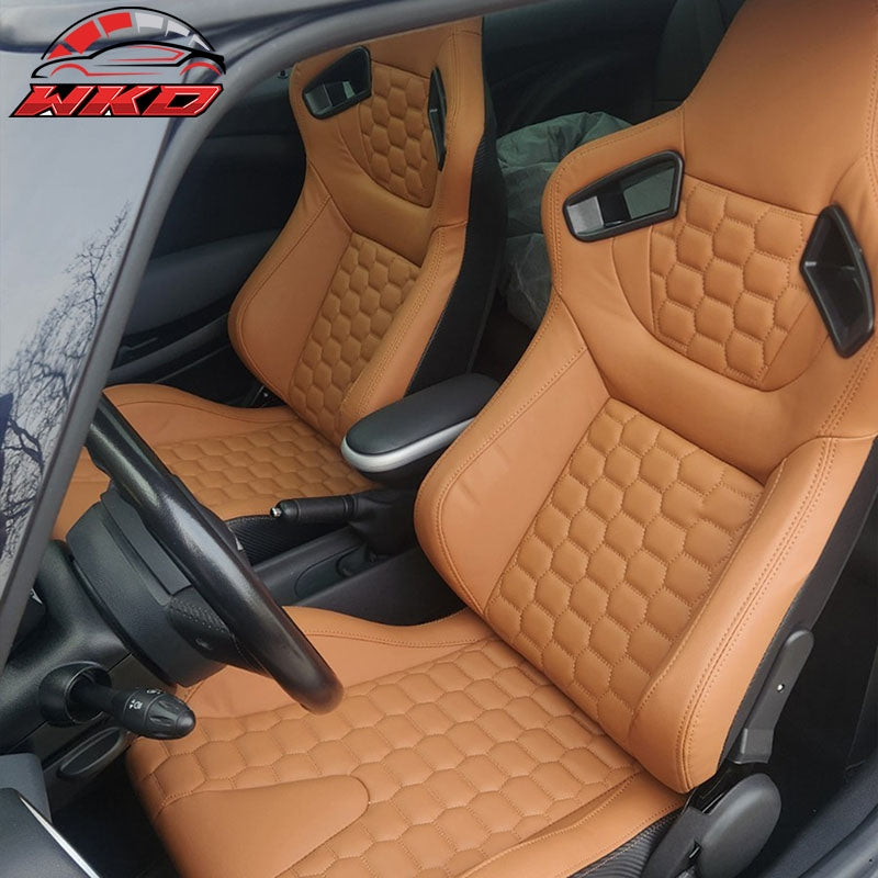 Universal X2 Reclinable Honeycomb Racing Seat + Dual Slider Brown PU Leather