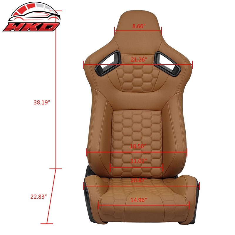 Universal X2 Reclinable Honeycomb Racing Seat + Dual Slider Brown PU Leather