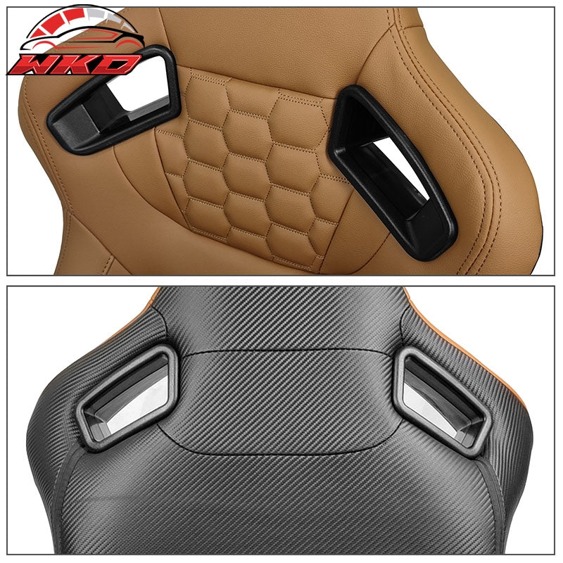 Universal X2 Reclinable Honeycomb Racing Seat + Dual Slider Brown PU Leather