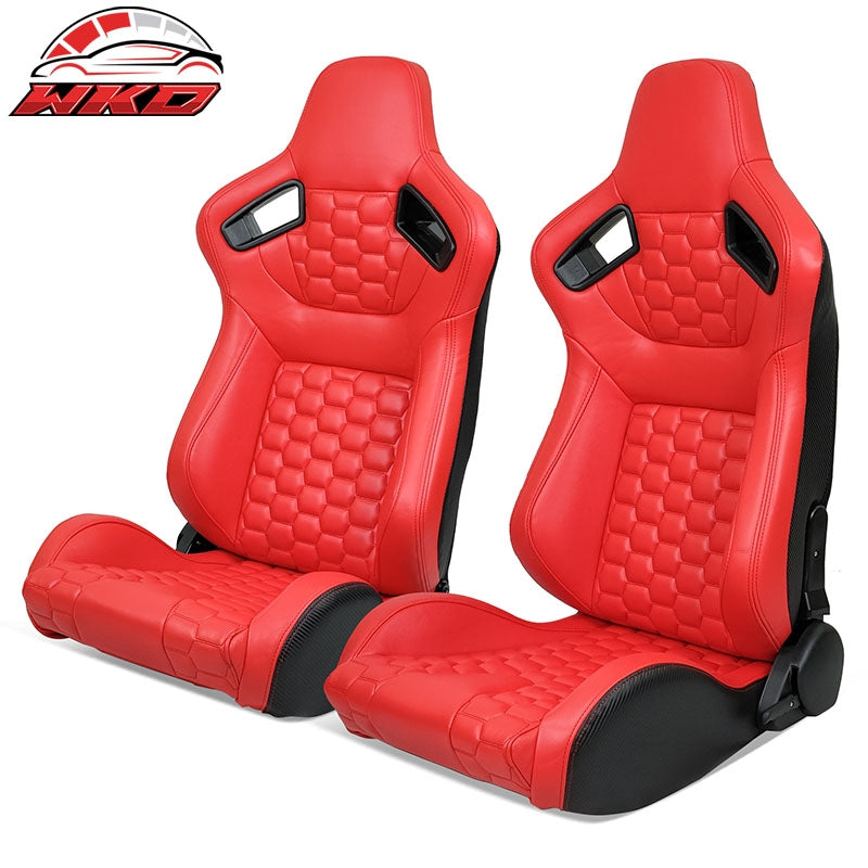 Wholesale Universal X2 Reclinable Honeycomb Racing Seat +Dual Slider Red PU Carbon Leather